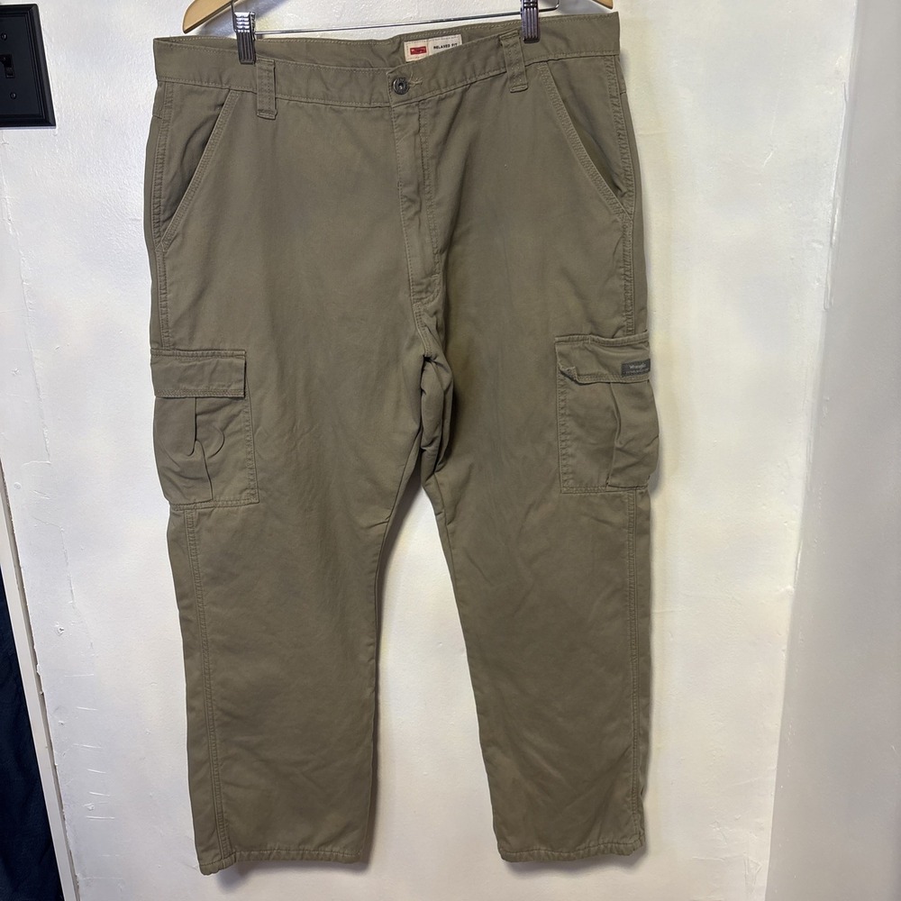 Wrangler‎ Mens Fleece Lined Relaxed Fit Cargo Beige Cotton Pants Size 40x32